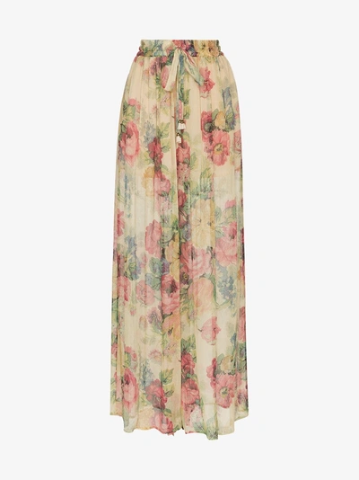 Zimmermann Melody Floral-print Silk-crepon Wide-leg Pants In Nude/neutrals