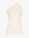 RICK OWENS RICK OWENS CREAM ASYMMETRIC GATHERED COTTON waistcoat TOP,RO18F4151RN13073142