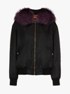MR & MRS ITALY MR & MRS ITALY BLACK AND PURPLE FOX FUR TRIMMED BOMBER JACKET,BB19013180000