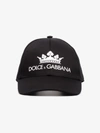 DOLCE & GABBANA DOLCE & GABBANA BLACK AND WHITE LOGO PRINT COTTON BASEBALL CAP,GH649AFU6G813138563