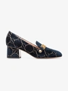 GUCCI GUCCI INK BLUE SYLVIE 55 VELVET AND LEATHER PUMPS,5250829TI1013003073