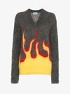Prada Flame-intarsia Mohair-blend Sweater In Grey