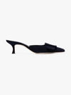 Manolo Blahnik Kitten Heel Mules In Navy Blue Suede In Blue