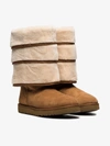 Y/PROJECT Y/PROJECT X UGG BROWN TRIPLE LAYERED SHEARLING BOOTS,UGGTRIPLELAYERSLS113050012