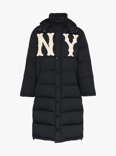 Gucci Men's Ny Yankees Mlb Long Puffer Parka Coat In Black Nylon
