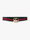 GUCCI GUCCI GREEN AND RED WEB ELASTIC BELT WITH TORCHON DOUBLE G BUCKLE,524101HGWKG12964668