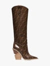 Fendi Logo-print Coated-canvas Knee Boots In Brown