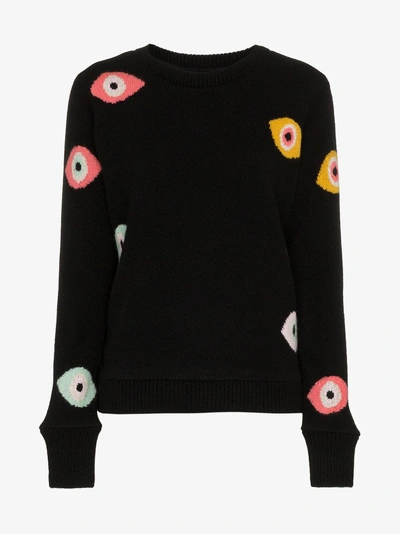 The Elder Statesman Eye Intarsia Knitted Sweater In Black