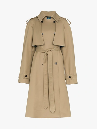 Matthew Adams Dolan Check Print Lined Belted Cotton Trench Coat In Neutrals