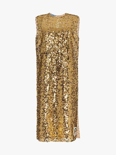 Prada Sleeveless Sequin Embellished Midi Dress In Metallic