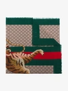 GUCCI GUCCI NUDE AND GREEN TIGER WEB PRINT WOOL STOLE,4955114G20013449232
