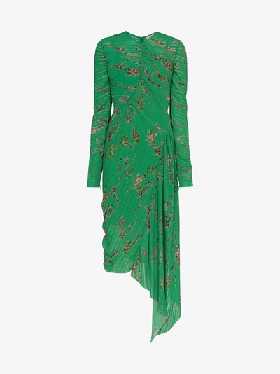 Preen By Thornton Bregazzi Teresa Micro Pleat Floral Print Dress In Emerald