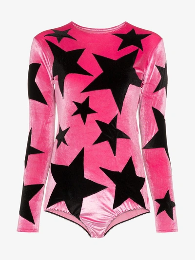 Alexia Hentsch X Browns Star Applique Velvet Bodysuit  In  Pink/black