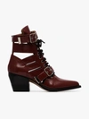 CHLOÉ CHLOÉ BURGUNDY REILLY 60 BUCKLE EMBELLISHED ANKLE BOOTS,CHC18U0060627Q13316608