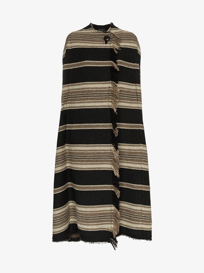 Isabel Marant Huan Striped Wool Poncho Coat In Schwarz