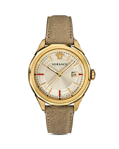 Versace Collection Glaze Beige Leather Watch, 43mm In Brown/ Gold