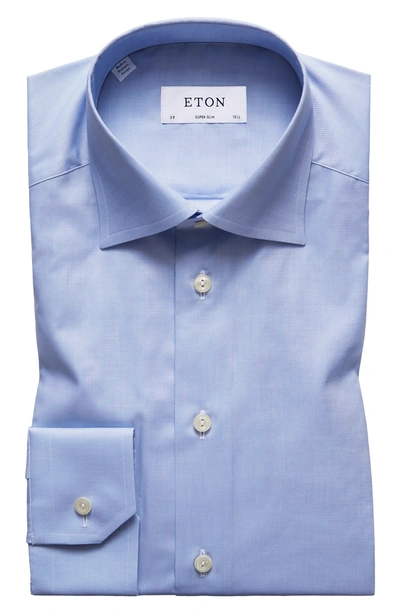 Eton Contemporary Fit Solid Dress Shirt With Floral Cuffs In Blue