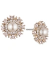 MARCHESA GOLD-TONE CUBIC ZIRCONIA & IMITATION PEARL BUTTON EARRINGS