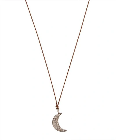 Margaret Solow Silver Diamond Crescent Moon Cord Necklace