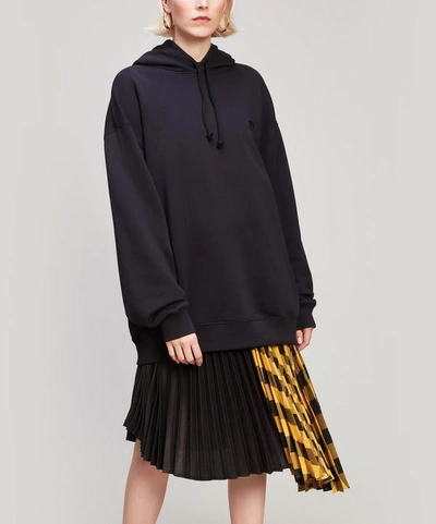 Acne Studios Farrin Face Patch Long Cotton Hoodie In Black