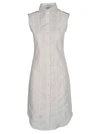 Thom Browne Button Down Sleeveless Shirt Dress With Grosgrain Placket In White