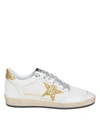 GOLDEN GOOSE BALL STAR SNEAKERS IN WHITE LEATHER WITH GLITTER DETAILS,10781327