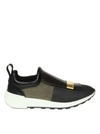 SERGIO ROSSI SNEAKERS IN LEATHER AND FABRIC COLOR BLACK AND GOLD,10781297