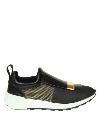 Sergio Rossi Sneakers In Leather And Fabric Color Black And Gold