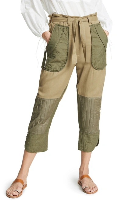Sea O'keeffe Cropped Cotton-twill And Quilted Canvas Tapered Pants In Army Green