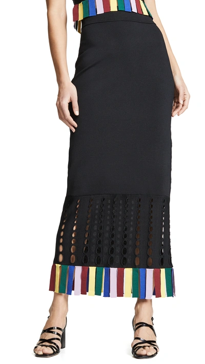 Staud Garage Cutout Fringed Stretch-knit Midi Skirt In Black Rainbow (black)
