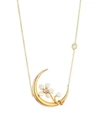 RENEE LEWIS 18K Gold Diamond & Pearl Crescent Moon Necklace