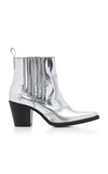 Ganni Callie Metallic Leather Ankle Boots In Silver