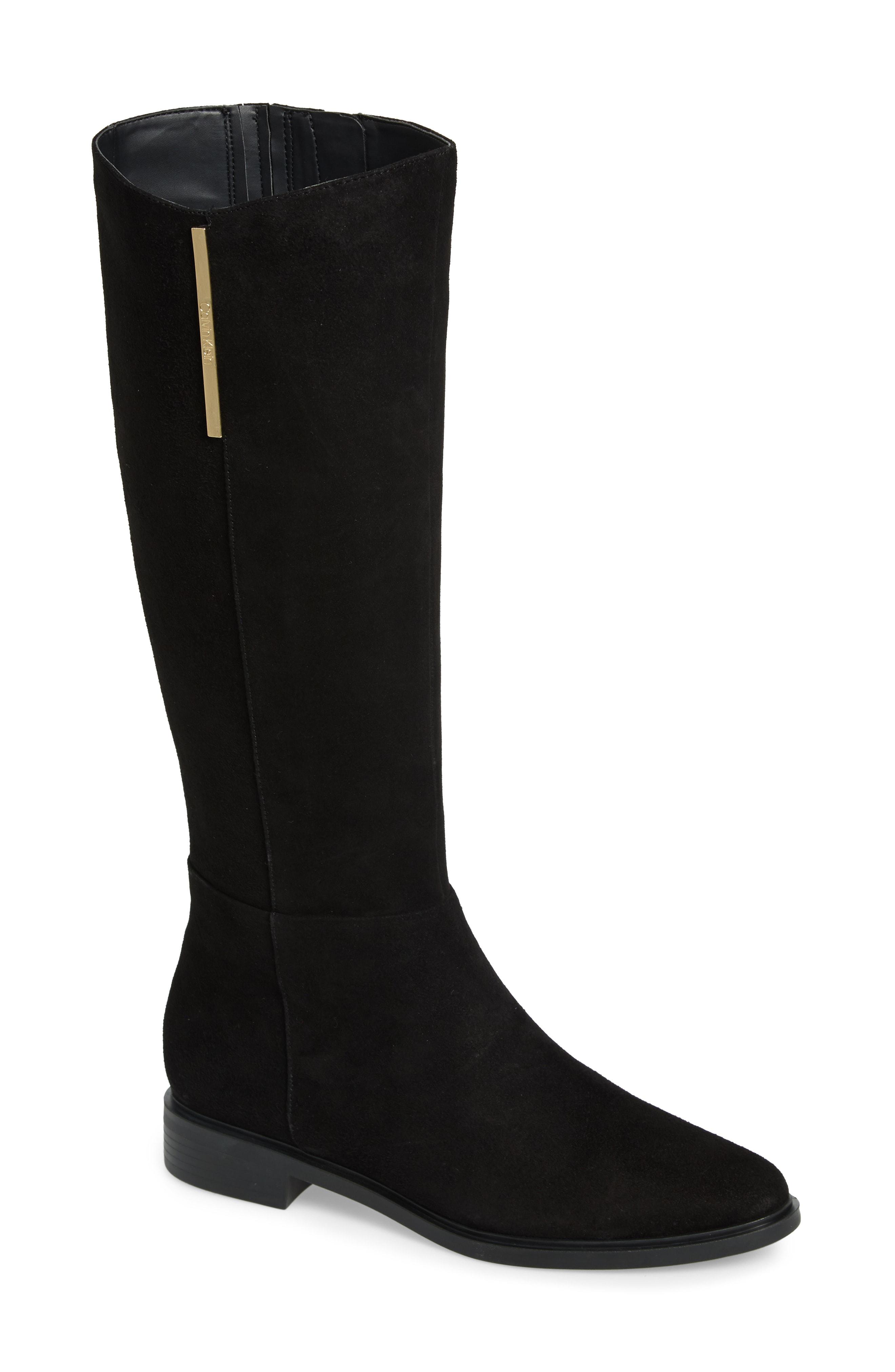 Calvin Klein Francine Knee High Riding Boot In Black Suede | ModeSens