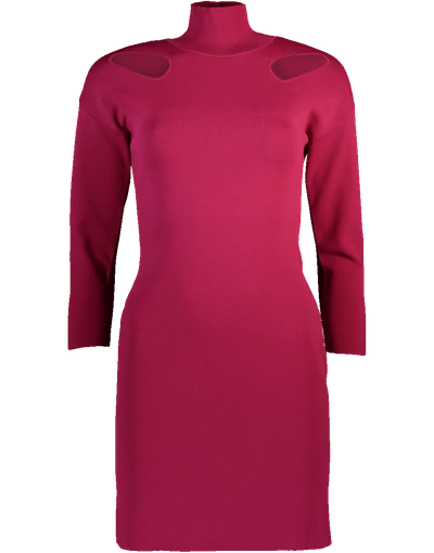 Stella Mccartney Cutout Stretch-knit Turtleneck Mini Dress In Hotpink