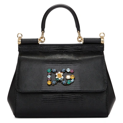 Dolce & Gabbana Dolce And Gabbana Black Iguana Small Miss Sicily Bag In 80999 Black