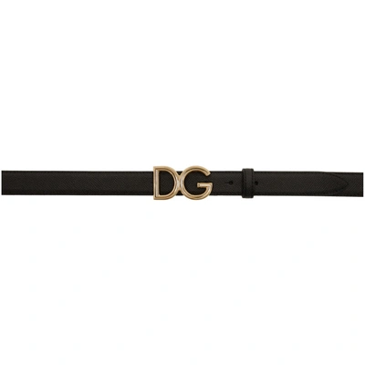 Dolce & Gabbana Black Dg Logo Pebbled Leather Belt In Black