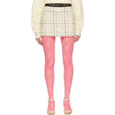 Gucci Romantic Tweed Mini Skirt In Ivory,pink,blue