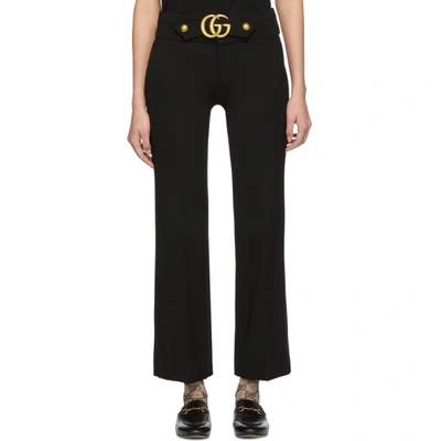 Gucci Cropped Embellished Crepe Flared Trousers In Black