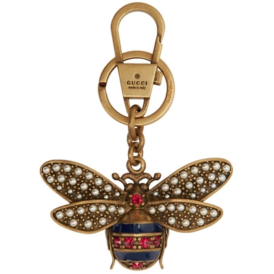 Gucci Gold Bee Keychain In 8813 Multi