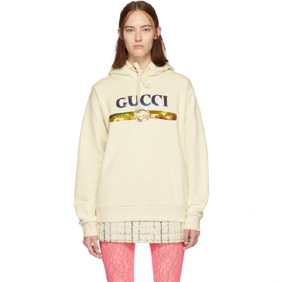 Gucci Sequin Logo Hooded Sweatshirt In White