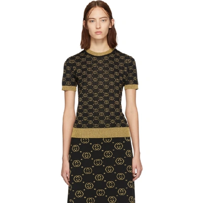 Gucci Metallic Intarsia Wool-blend Sweater In Black Gold