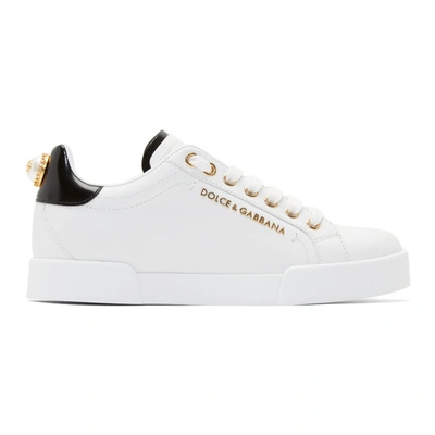 Dolce & Gabbana Logo-embellished Leather Sneakers In White