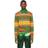 GUCCI GUCCI ORANGE AND GREEN WOOL JACQUARD SYMBOLS SWEATER