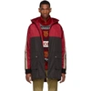 GUCCI GUCCI RED AND BLACK NYLON LOGO STRIPE COAT