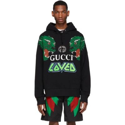 Gucci Tiger-print Cotton Hooded Sweatshirt In Black