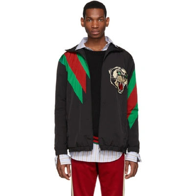 Gucci Embroidered Contrast Stripe Logo Track Jacket In Black