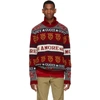 GUCCI GUCCI RED AND WHITE WOOL JACQUARD SYMBOLS SWEATER