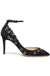 JIMMY CHOO JIMMY CHOO WOMAN FLORAL-APPLIQUÉD SUEDE PUMPS BLACK,3074457345619775844