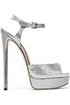 JIMMY CHOO JIMMY CHOO WOMAN GLITTERED SMOOTH AND TEXTURED-LEATHER PLATFORM SANDALS SILVER,3074457345619765141