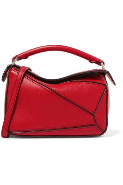 Loewe Puzzle Mini Textured-leather Shoulder Bag In Red